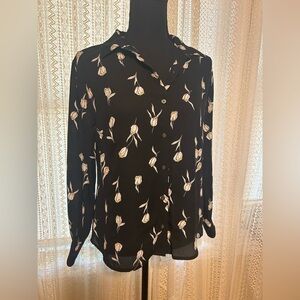 Banana Republic Black Floral Button-Down Shirt